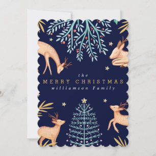 Cartes Pour Fêtes Annuelles Nuit Boisée Rinder & Arbre de Noël