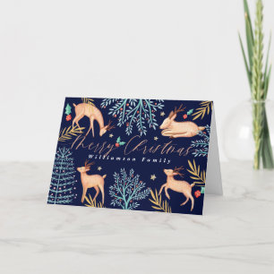 Cartes Pour Fêtes Annuelles Nuit Boisée Rinder & Arbre de Noël