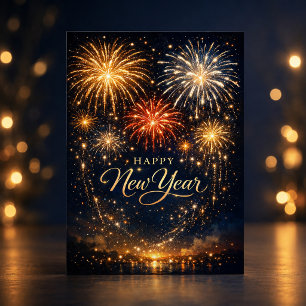 Cartes Pour Fêtes Annuelles Nuit de Feux d'Artifice Dorés Nouvel An