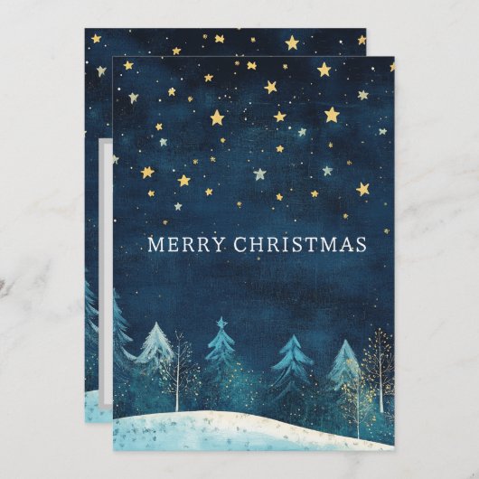 Cartes Pour Fêtes Annuelles Nuit de neige bleu marine personnalisée Noël (Devant / Derrière)