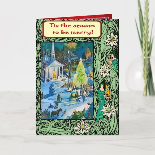 Cartes Pour Fêtes Annuelles Nuit de Noël devant l'église (Devant)