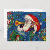 CARTES POUR FÊTES ANNUELLES NUIT DE NOËL MUSICALE / PÈRE NOËL BUGLER (Devant / Derrière)