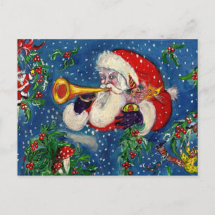 CARTES POUR FÊTES ANNUELLES NUIT DE NOËL MUSICALE / PÈRE NOËL BUGLER
