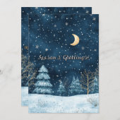 Cartes Pour Fêtes Annuelles Nuit d'hiver Aquarelle Noël (Devant / Derrière)