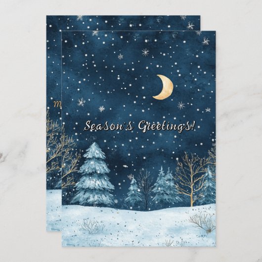 Cartes Pour Fêtes Annuelles Nuit d'hiver Aquarelle Noël (Devant / Derrière)