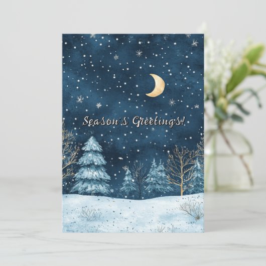 Cartes Pour Fêtes Annuelles Nuit d'hiver Aquarelle Noël (Debout devant)