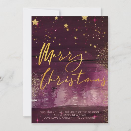 Cartes Pour Fêtes Annuelles Nuit d'hiver étoile Joyeux Noël Ruby Gold (Devant)