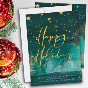 Cartes Pour Fêtes Annuelles Nuit d'hiver étoilée Joyeuses Fêtes Vert Or