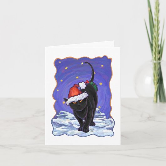 Cartes Pour Fêtes Annuelles Nuit étoile Noir Chat Noël (Devant)