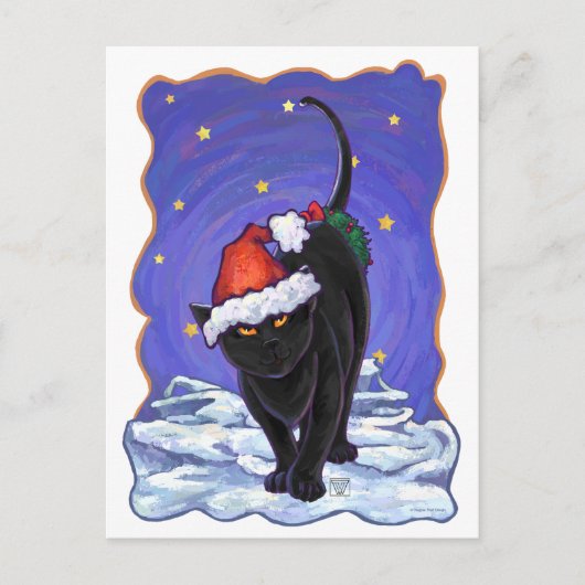 Cartes Pour Fêtes Annuelles Nuit étoile Noir Chat Noël (Devant)