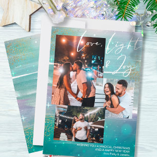 Cartes Pour Fêtes Annuelles Nuit étoilée Amour Lumière et Joie 3 Photo Vert