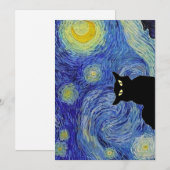 Cartes Pour Fêtes Annuelles Nuit étoilée de chat noir (Devant / Derrière)
