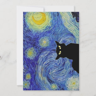 Cartes Pour Fêtes Annuelles Nuit étoilée de chat noir