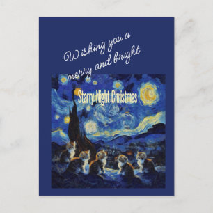 Cartes Pour Fêtes Annuelles Nuit étoilée de Noël Van Gogh amateur de chats