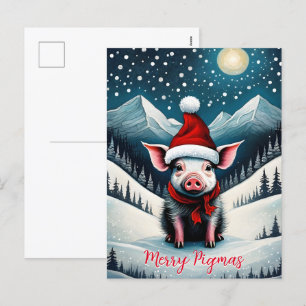 Cartes Pour Fêtes Annuelles Nuit neigeuse mignonne bébé cochon Joyeux Pigmas N