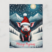 Cartes Pour Fêtes Annuelles Nuit neigeuse mignonne bébé cochon Joyeux Pigmas N (Devant)