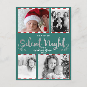Cartes Pour Fêtes Annuelles Nuit pas si silencieuse Sarcelle Argent 4 Photo Fê