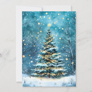 Cartes Pour Fêtes Annuelles Nuit silencieuse Arbre de Noël de la forêt lumineu