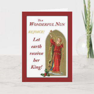 Cartes Pour Fêtes Annuelles Nun Noël Angel Vintage en rouge soufflant la corne