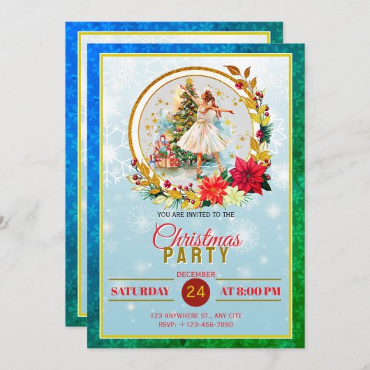 Cartes Pour Fêtes Annuelles Nutcracker Ballet Ballerina - Christmas Party (Devant / Derrière)