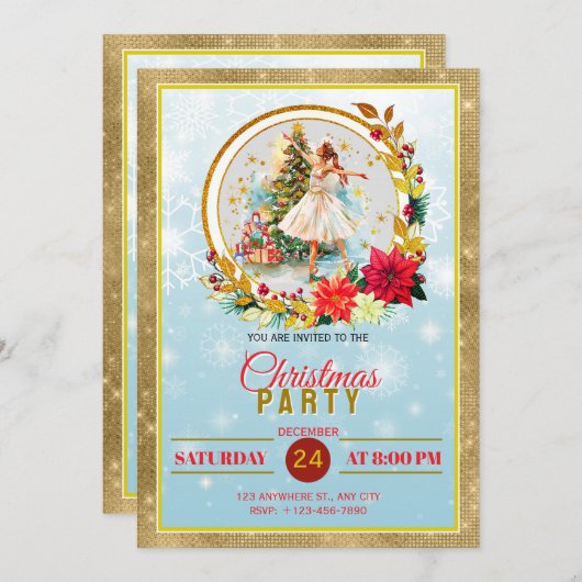 Cartes Pour Fêtes Annuelles Nutcracker Ballet Ballerina - Christmas Party (Devant / Derrière)