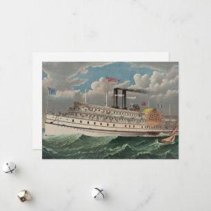Cartes Pour Fêtes Annuelles NY Voyage Grand Paddlewheel Bateau à vapeur Le Pèl