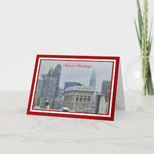 Cartes Pour Fêtes Annuelles NYC Skyline Chrysler Bldg, Flatiron Snow Christmas
