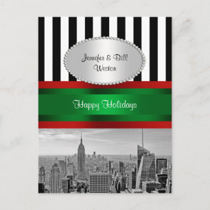 Cartes Pour Fêtes Annuelles NYC Skyline ESB BW Blk Wht Strp P Christmas