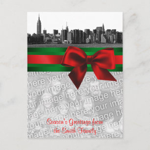 Cartes Pour Fêtes Annuelles NYC Wide Skyline Etched BW Christmas