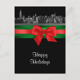 Cartes Pour Fêtes Annuelles NYC Wide Skyline Etched BW Christmas Holiday
