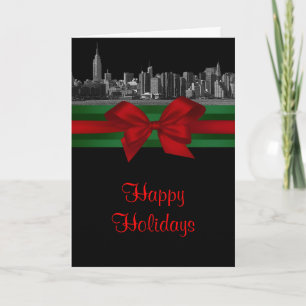 Cartes Pour Fêtes Annuelles NYC Wide Skyline Etted BW Christmas Holiday 2