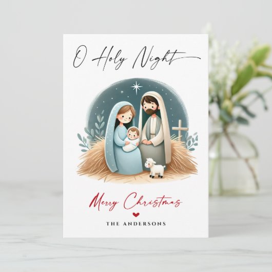 Cartes Pour Fêtes Annuelles O Holy Night Christmas Nativité Scene Famille Phot (Debout devant)