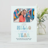 Cartes Pour Fêtes Annuelles Ocean Mist Hello New Year Blue Retro Photo (Debout devant)