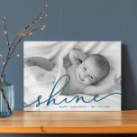 Cartes Pour Fêtes Annuelles Océan | Shine Script Hanoukka Photo<br><div class="desc">Partagez vos salutations de vacances avec ces cartes photos Hanoukka chic avec votre photo préférée à fond saigné horizontal ou orienté paysage. "Shine" apparaît comme une superposition de texte bleu océan dans une élégante typographie manuscrite. Personnalisez avec vos noms et l'année en bas. Les cartes sont inversées pour correspondre au...</div>