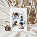 Cartes Pour Fêtes Annuelles Ocean Treasures 4 Photo Noël côtier<br><div class="desc">Un design élégant de carte de vacances côtière pour les habitants de la plage ou du rivage avec 4 photos dans un montage, orné de corail bleu aquarelle, étoiles de mer et botaniques. "Seas & Greeting" ou votre choix de salutation de vacances apparaît en haut, avec votre signature de famille...</div>