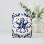 Cartes Pour Fêtes Annuelles Octopus Bleu et Blanc Océan (Debout devant)