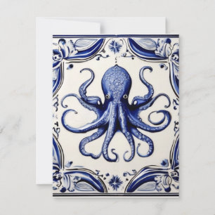 Cartes Pour Fêtes Annuelles Octopus Bleu et Blanc Océan