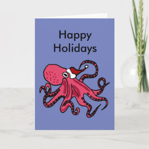 Cartes Pour Fêtes Annuelles Octopus drôle dans l'art de Noël de Santa Hat