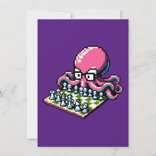 Cartes Pour Fêtes Annuelles Octopus Maître d'échecs - Drôle stratégie Pixel Ar