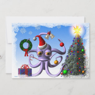 Cartes Pour Fêtes Annuelles Octopus père Noël et arbre avec lumières