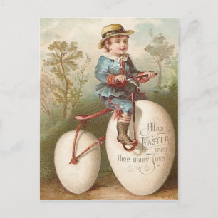 Cartes Pour Fêtes Annuelles Œuf de Pâques garçon victorien à bicyclette