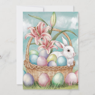 Cartes Pour Fêtes Annuelles Œufs aquarelle et pastel Lily avec lapin dans un p