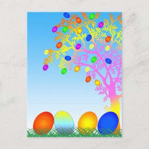 Cartes Pour Fêtes Annuelles Oeufs colorés amusants avec de l'herbe Joyeux Pâqu