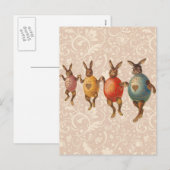 Cartes Pour Fêtes Annuelles Oeufs dansants lapins de Pâques (Devant / Derrière)