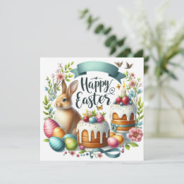 Cartes Pour Fêtes Annuelles OEufs De Gâteau De Lapin Cute Illustration Pâques