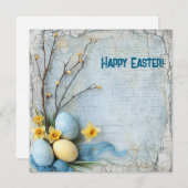 Cartes Pour Fêtes Annuelles Œufs de Pâques à l'ancienne et jonquilles (Devant / Derrière)