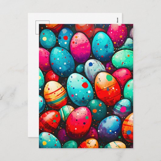 Cartes Pour Fêtes Annuelles Oeufs de Pâques Arc-en-ciel Aquarelle (Devant / Derrière)