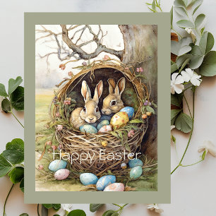 Cartes Pour Fêtes Annuelles Oeufs de Pâques de Lapin Mignon Forêt