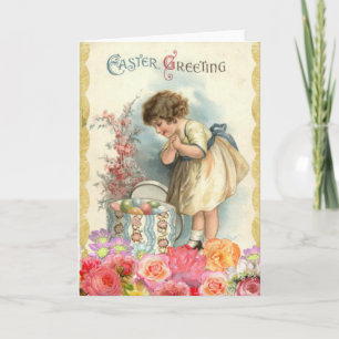 Cartes Pour Fêtes Annuelles Oeufs de Pâques Fille Mignonne Vintage