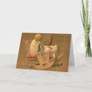 Cartes Pour Fêtes Annuelles Oeufs de Pâques Gens Horloge bébé Chaise à bascule